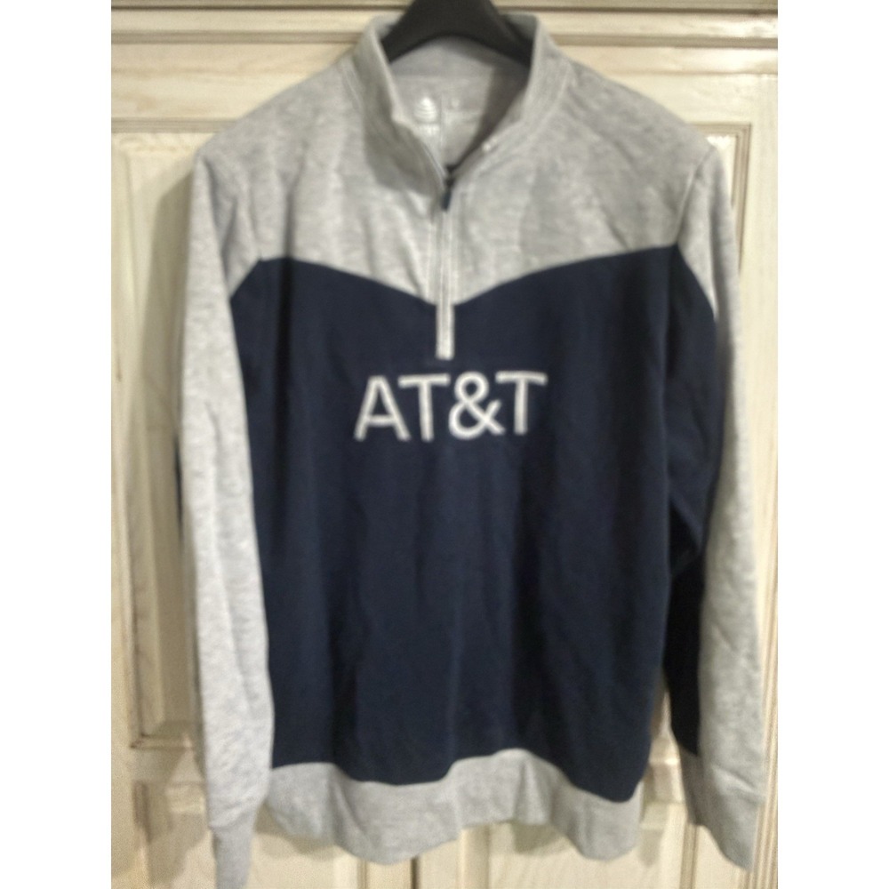 AT&T 1/4 Quarter Zip Pullover Sweater Mens L Gray Blue Employee Uniform Workwear